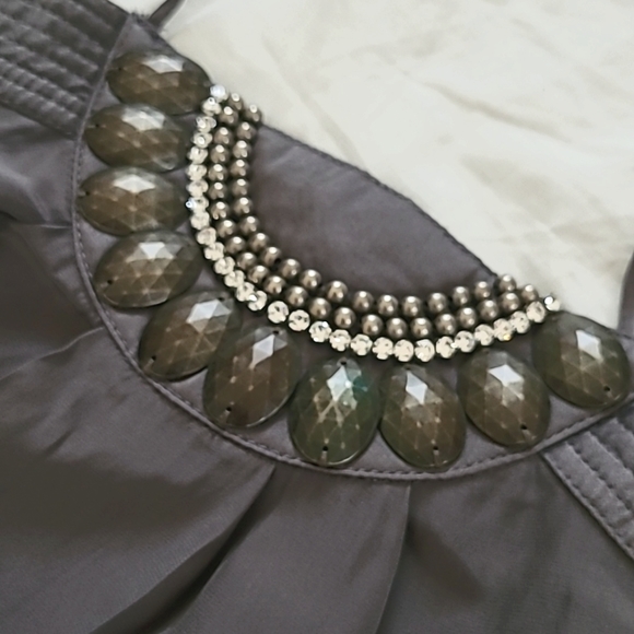 Magali Pascal 100% Silk Gray Mini Dress with Brass and Rhinestone, Size M - Picture 4 of 12